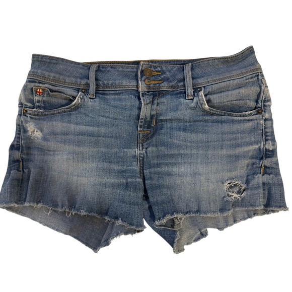 Hudson Denim Shorts Distressed Frayed Hem Pockets Light Wash Size 26 - Picture 1 of 6